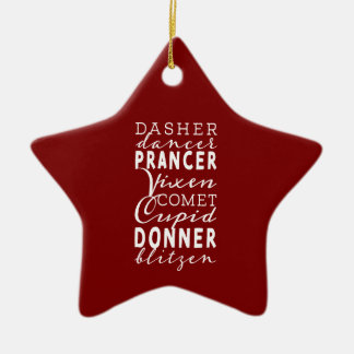 Santas Rentiere Festive Winter Rot & Weiß Stern Keramik Ornament