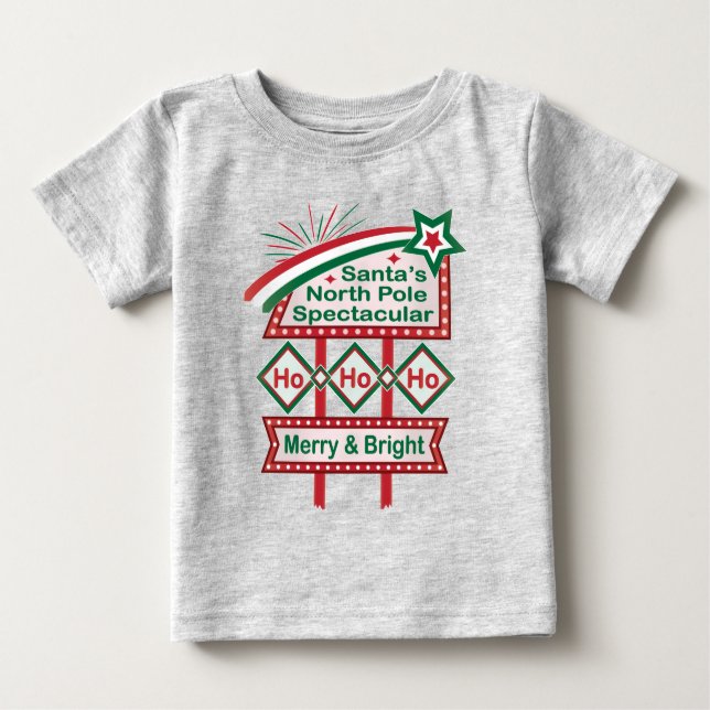 Santa's Retro Marquee - Ho Ho Ho Merry & Bright Baby T-shirt (Vorderseite)