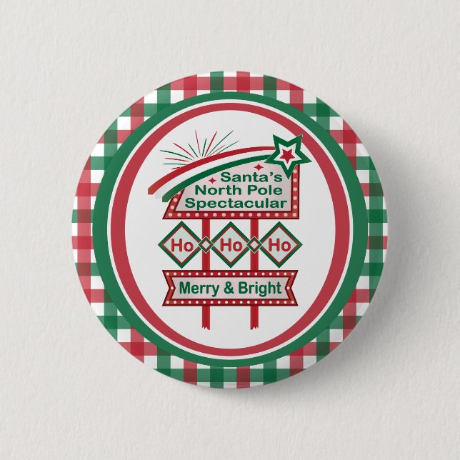 Santa's Retro Marquee - Ho Ho Ho Merry & Bright Button (Vorderseite)