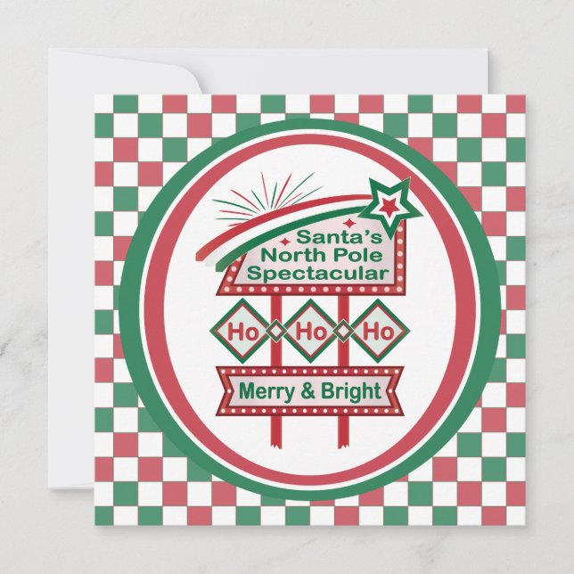 Santa's Retro Marquee - Ho Ho Ho Merry & Bright Karte (Vorderseite)