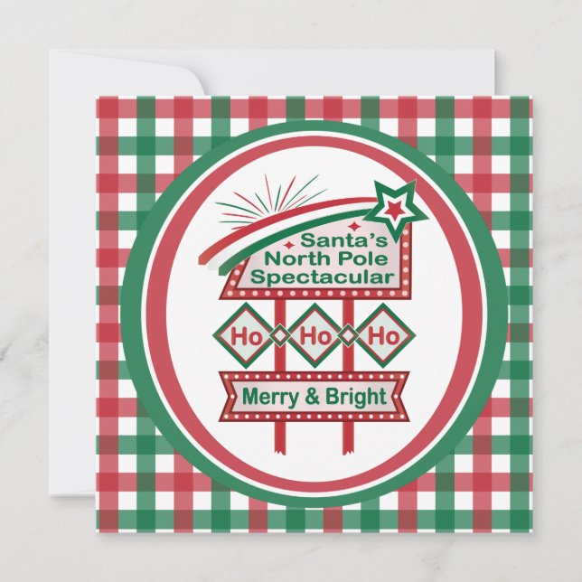 Santa's Retro Marquee - Ho Ho Ho Merry & Bright Karte (Vorderseite)
