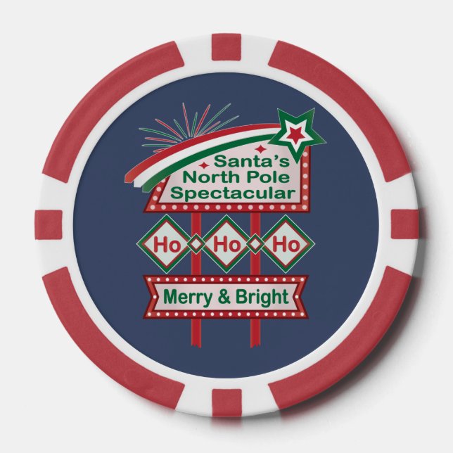 Santa's Retro Marquee - Ho Ho Ho Merry & Bright Pokerchips (Vorderseite)