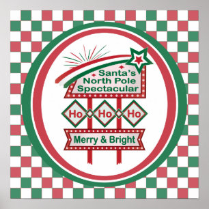 Santa's Retro Marquee - Ho Ho Ho Merry & Bright Poster