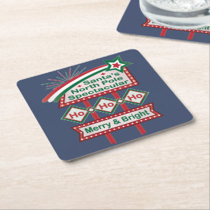 Santa's Retro Marquee - Ho Ho Ho Merry & Bright Rechteckiger Pappuntersetzer
