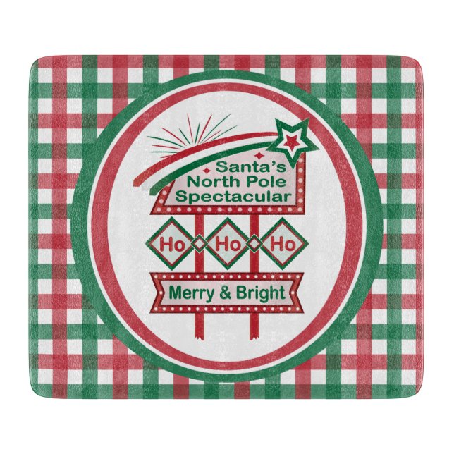 Santa's Retro Marquee - Ho Ho Ho Merry & Bright Schneidebrett (Vorderseite)