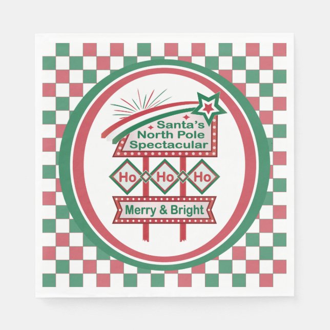 Santa's Retro Marquee - Ho Ho Ho Merry & Bright Serviette (Vorderseite)