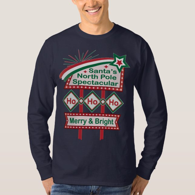 Santa's Retro Marquee - Ho Ho Ho Merry & Bright T-Shirt (Vorderseite)