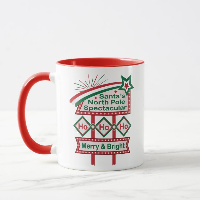 Santa's Retro Marquee - Ho Ho Ho Merry & Bright Tasse (Links)