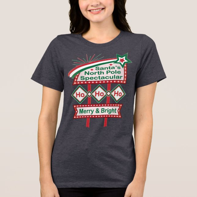 Santa's Retro Marquee - Ho Ho Ho Merry & Bright Tri-Blend Shirt (Vorderseite)