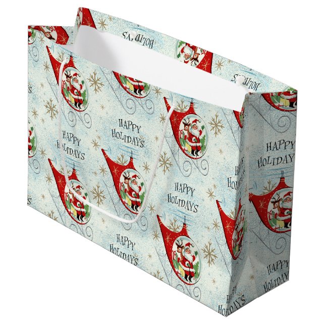 Santas Retro-Rotor-Schlitten Große Geschenktüte (Vorderseite Schrägansicht)