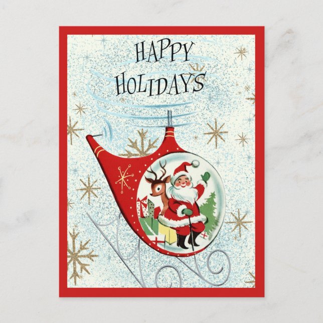 Santas Retro-Rotor-Schlitten Postkarte (Vorderseite)