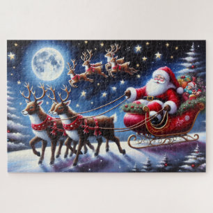 Santas Schlitten mit Rentieren in der Weihnachtsna Puzzle