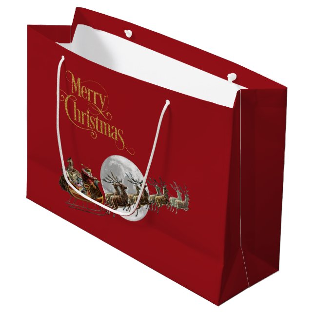 Santa's Schlittenfahrt Große Geschenktasche Geschenktüte (Vorderseite Schrägansicht)