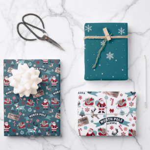 Santa's Schlittenfahrt Nordpol Muster Geschenkpapier Set