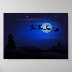 Santa's Schlittenfahrt über den Mond Poster