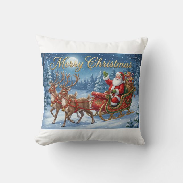 Santas Schneeschlittenfahrt Kissen (Vorderseite)