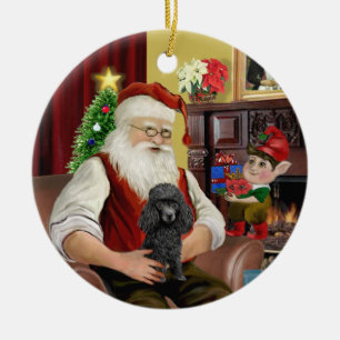 Santa's schwarzer Spielzeug-/Zwergpudel Keramik Ornament