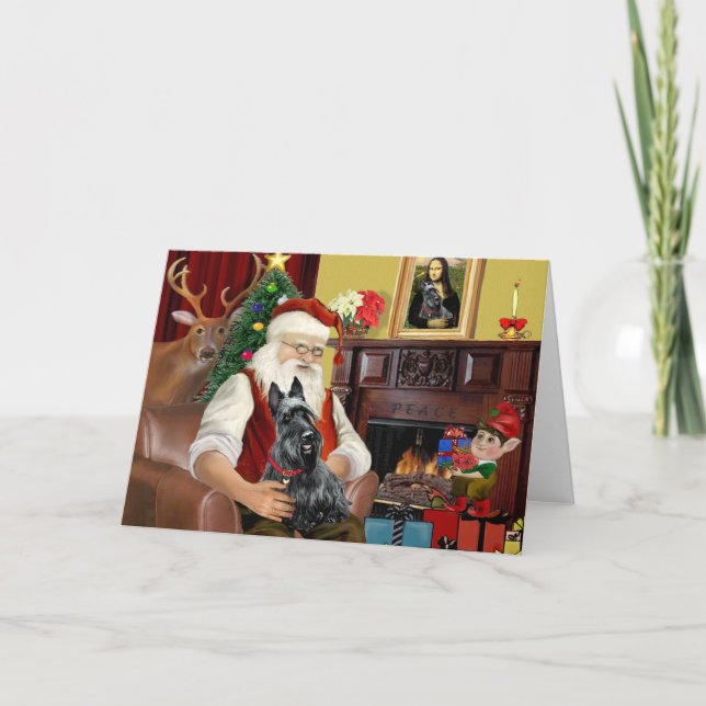 Santa's Scottish Terrier Feiertagskarte (Vorderseite)