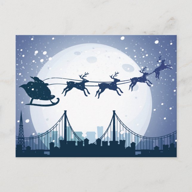 Santa's Skyline Fligh Feiertagspostkarte (Vorderseite)