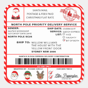 Santas Sleigh Christmas Shipping Label Sticker