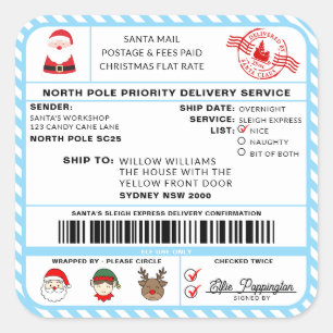 Santas Sleigh Christmas Shipping Label Sticker