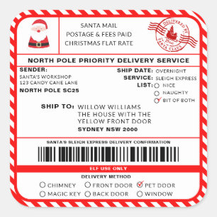 Santas Sleigh Christmas Shipping Label Sticker
