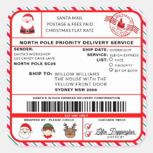 Santas Sleigh Christmas Shipping Label Sticker