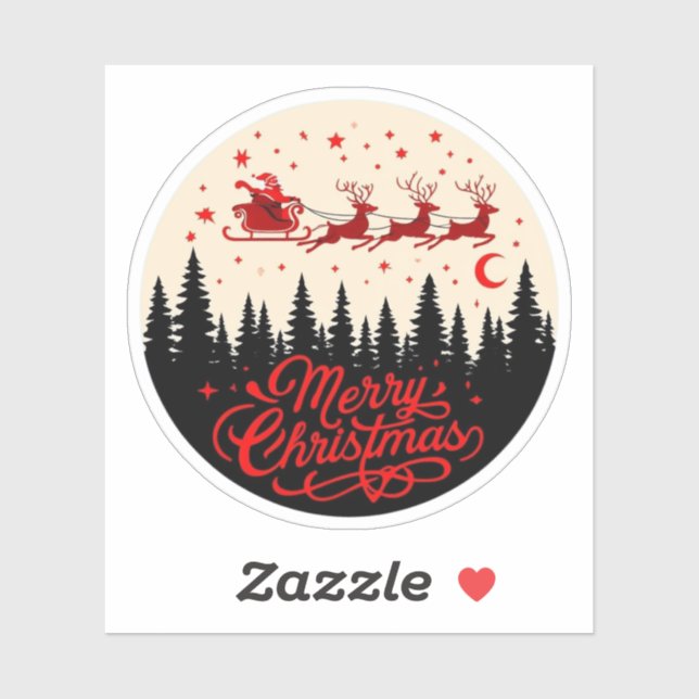 Santa's Sleigh Frohe Weihnachtswald Szene Art" Aufkleber (Blatt)