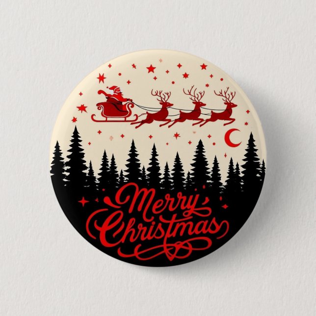 Santa's Sleigh Frohe Weihnachtswald Szene Art" Button (Vorderseite)