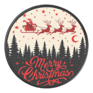 Santa's Sleigh Frohe Weihnachtswald Szene Art" Eishockey Puck