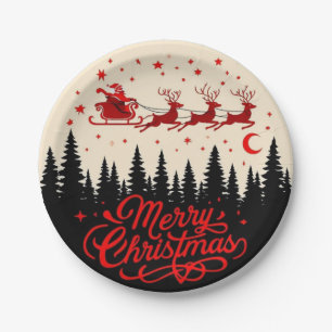 Santa's Sleigh Frohe Weihnachtswald Szene Art" Pappteller