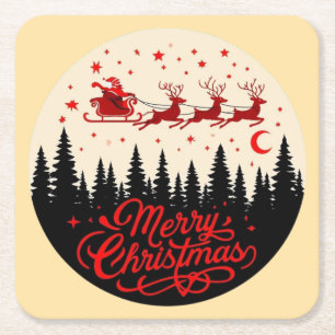 Santa's Sleigh Frohe Weihnachtswald Szene Art" Rechteckiger Pappuntersetzer