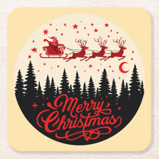 Santa's Sleigh Frohe Weihnachtswald Szene Art" Rechteckiger Pappuntersetzer (Vorderseite)