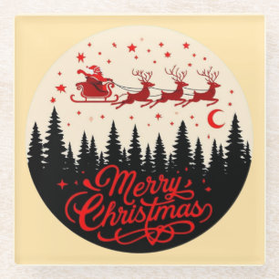 Santa's Sleigh Frohe Weihnachtswaldszene Kunst Glasuntersetzer