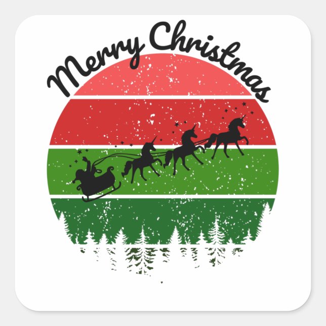 Santas Sleigh pulled by unicorns Quadratischer Aufkleber (Vorderseite)