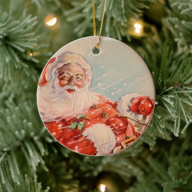 Santas Sleigh Ride Keramik Ornament (Baum)