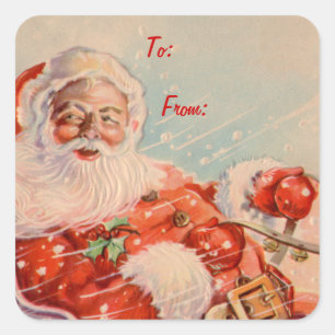 Santas Sleigh Ride Square Geschenkstempel Quadratischer Aufkleber