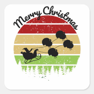 Santas Sleigh von Truthühnern gezogen Quadratischer Aufkleber