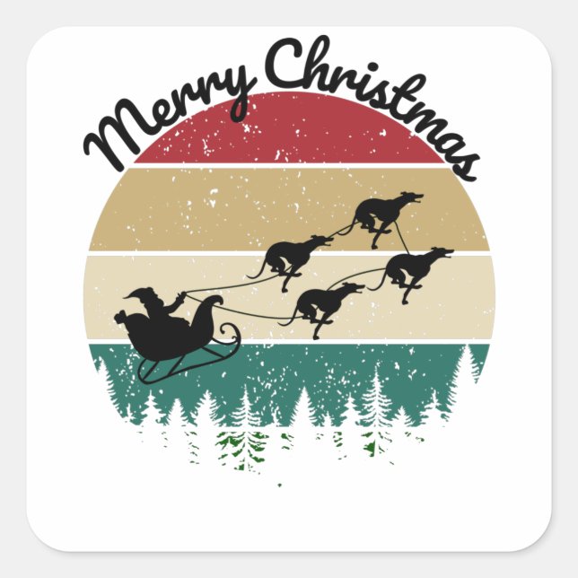 Santas Sleigh von Windhunden gezogen Quadratischer Aufkleber (Vorderseite)