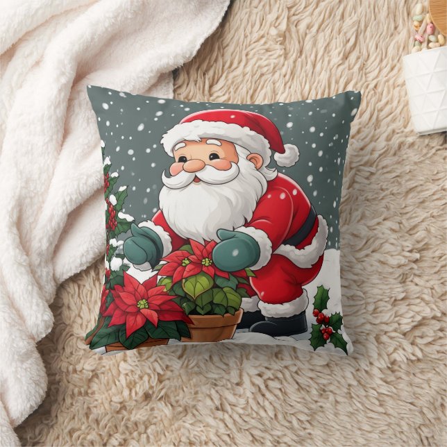 Santa's Snowy Poinsettia Garden Kissen (Decke)