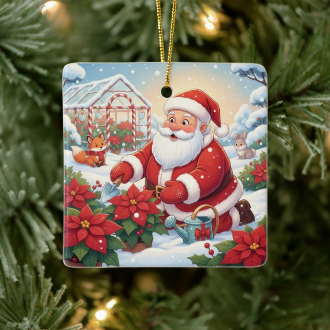Santa's Snowy Poinsettia Greenhouse Garden Keramikornament (Baum)