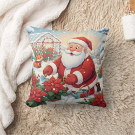 Santa's Snowy Poinsettia Greenhouse Garden Kissen