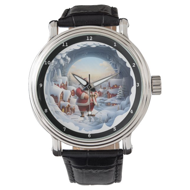 Santa's Snowy Village Night Armbanduhr (Vorderseite)