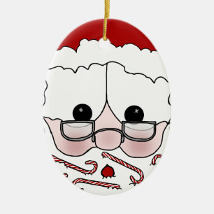 Santa's Sweet Cheeks-Candy Cane Bart Keramik Ornament