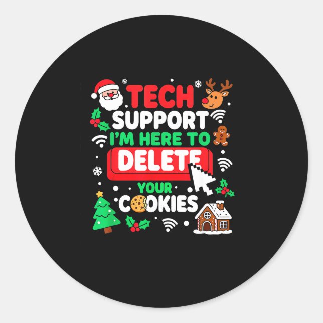 Santa's Tech Suprt Rebooting Christmas Computer Me Runder Aufkleber (Vorderseite)