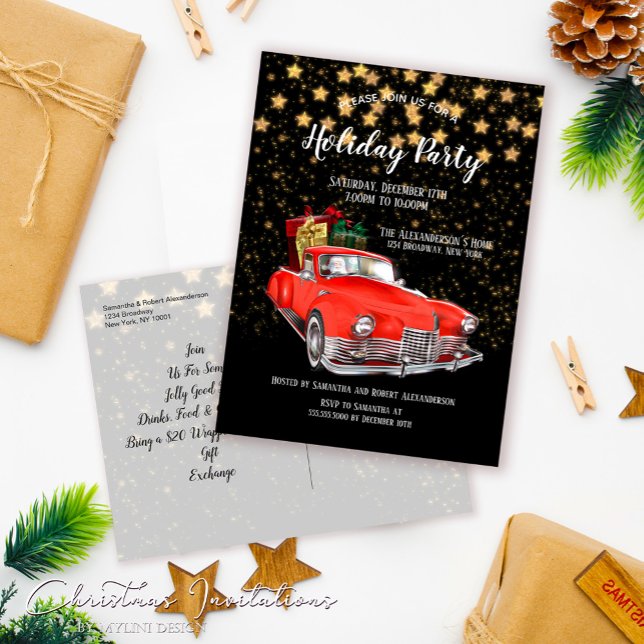 Santas Vintag Red Car Weihnachtsfeierlichkeiten Pa Postkarte (Von Creator hochgeladen)