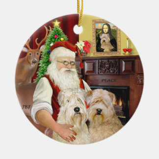 Santa's Wheaten Terriers (ZWEI) Keramikornament