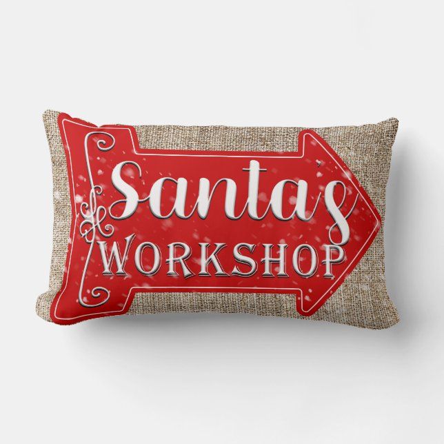 Santa's Workshop Arrow Rustikaler Weihnachtsfeiert Lendenkissen (Vorderseite)