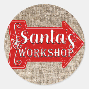 Santa's Workshop Arrow Rustikaler Weihnachtsfeiert Runder Aufkleber