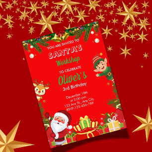 Santa's Workshop Geburtstagseinladung Weihnachte Einladung